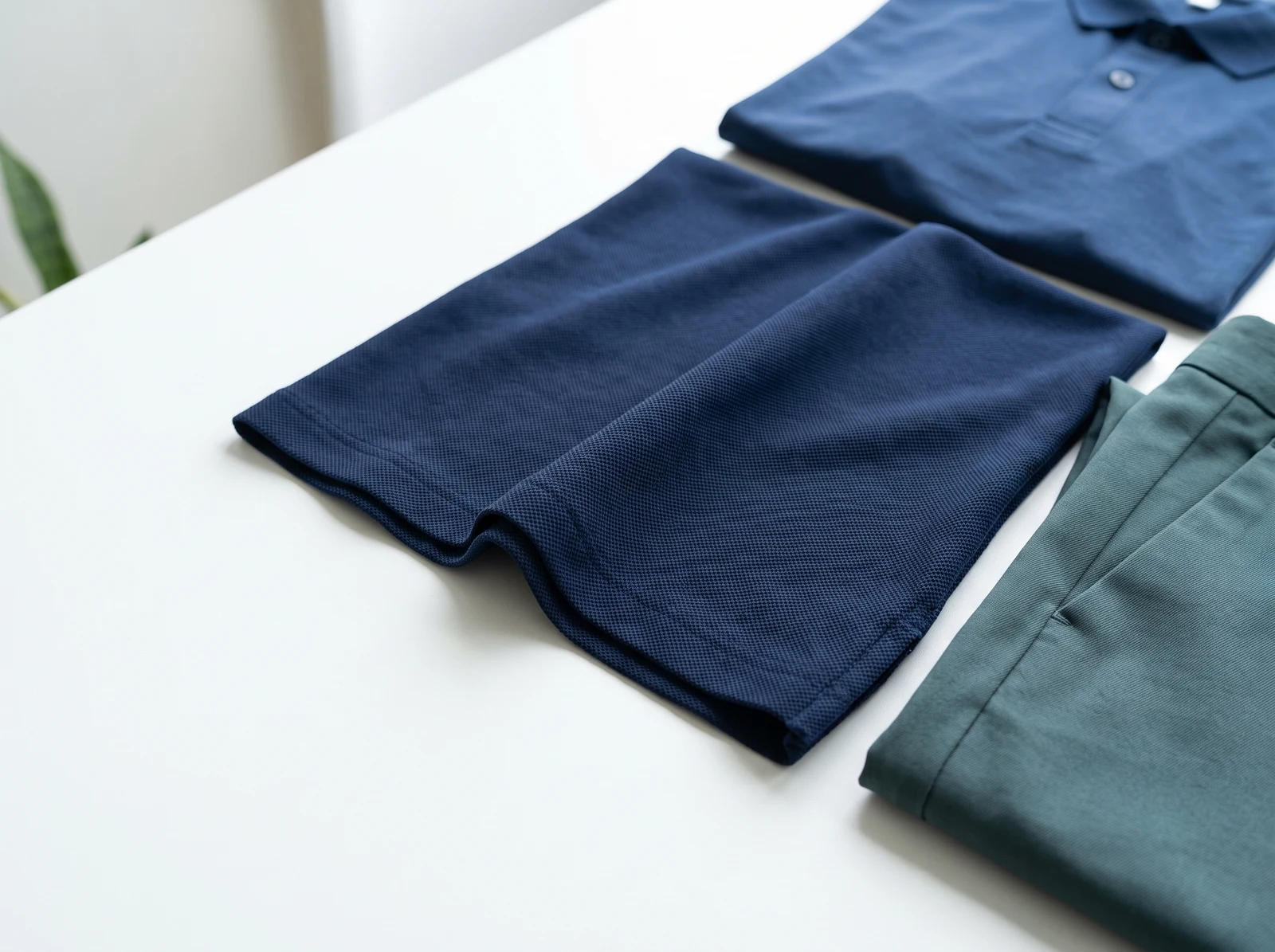 Fine navy synthetic pique showing its small knit cells and soft drape